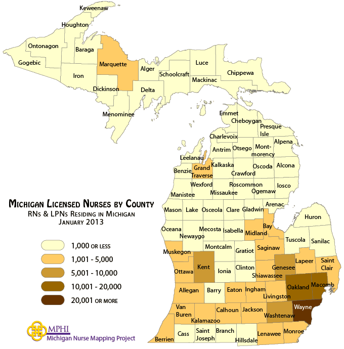 MI total nurses by county